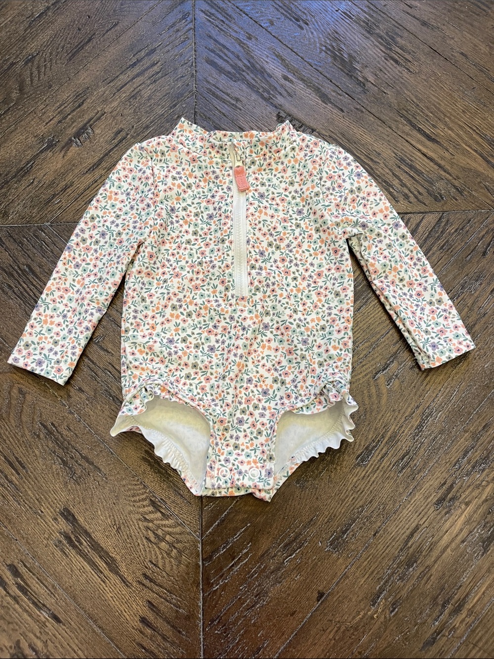 Little Planet Long-Sleeve Floral One-Piece Rashguard - Cream with Pink & Green